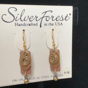Silver Forest Hammered Copper Gold Tone Drop Dangle Earrings